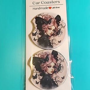 Goth Woman With Pink Hair Car Truck Cup Holder Car Coasters